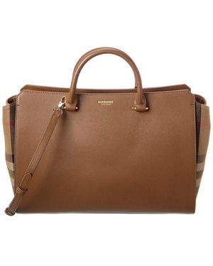 Burberry Banwell Medium Leather & Check Canvas Satchel - Brown