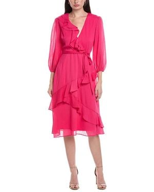 Maison Tara Stripe Sheer Chiffon Midi Dress - Pink