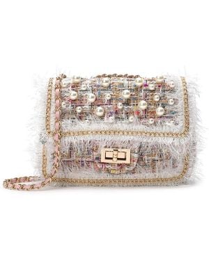 Tiffany & Fred Paris Quilted Leather Tweed & Pearls Messenger Shoulder Bag - Grey