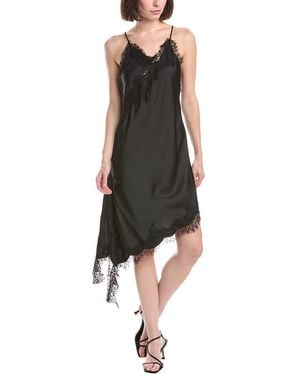Beulah London Lace Mesh Trim Detail Satin Asymmetrical Dress - Black
