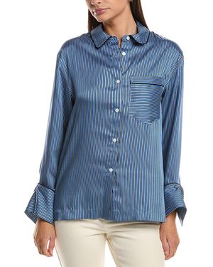 10 Crosby Derek Lam Lorina Boarder Stripe Satin Twill Shirt With Piping - Blue