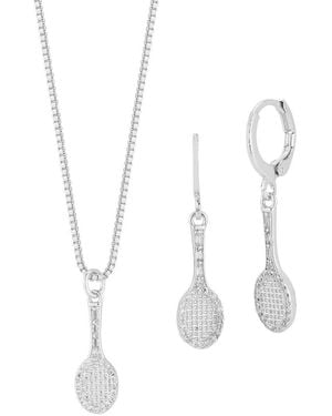 Sphera Milano Plated Cz Necklace/Earring Set - White