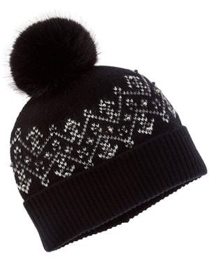 Sofiacashmere Sofiacashmere Fairisle Embellished Cashmere Hat - Black