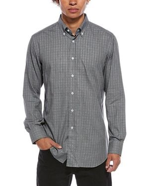 Brioni Plaid Button Up Dress Shirt - Grey