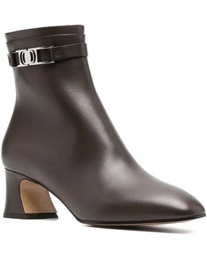 Ferragamo Rego Logo Plaque Leather Bootie - Brown