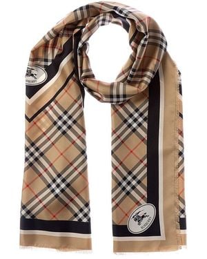 Burberry Check Knight Stamp Silk Scarf - Brown