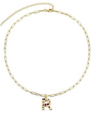 Adornia 14k Plated Crystal Funky Initial Paperclip Chain Necklace - Natural