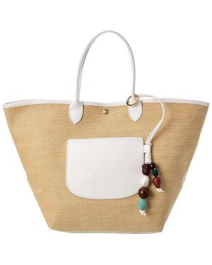 Longchamp Le Pliage Collection Medium Raffia Basket Bag - White