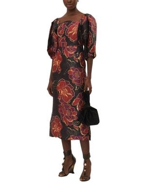 FARM Rio Shiny Chita Short Sleeve Midi Dress - Red