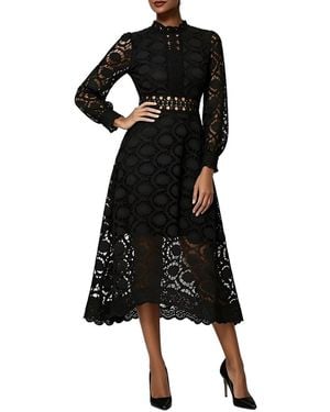 Linda Charm Long Sleeve Midi Dress - Black