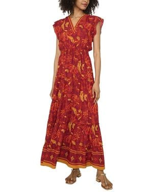 Vince Camuto Flutter Sleeve V Neck Placket Tiered Maxi Dress