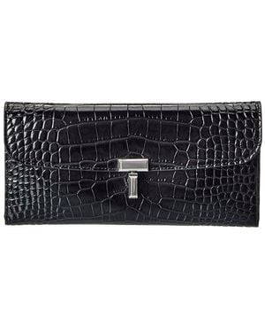 TOTEME T-Lock Croc-Embossed Leather Continental Wallet - Black