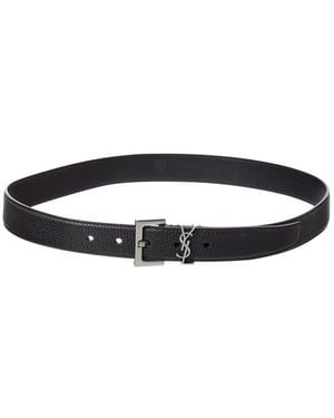 Saint Laurent Cassandre Leather Belt - Black