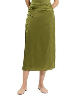 Theory Crushed Satin Ruched Skirt - Green