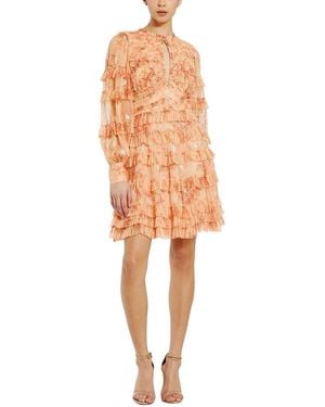 Mac Duggal Floral Mesh Long Sleeve Ruffle Mini Dress - Orange