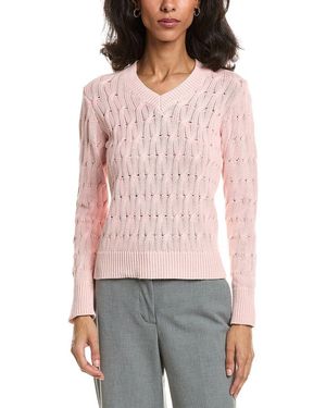 Forte Stonewash Cable V-Neck Jumper - Red