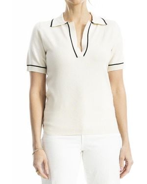 Max Studio V-Neck Polo Top - White