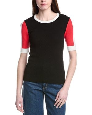 Tahari Elbow Sleeve Colorblock Rib Pullover - Red