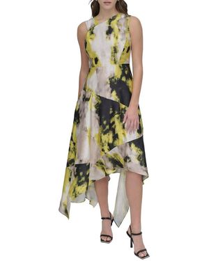 DKNY Printed Paneled Midi Dress - Green