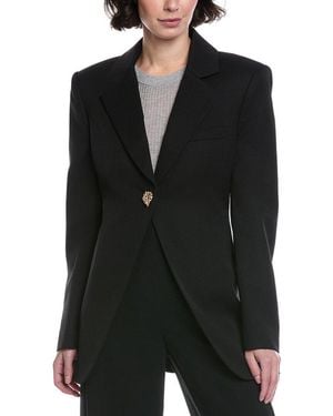 Oscar de la Renta Peak Lapel Silk-Lined Wool Blazer - Black