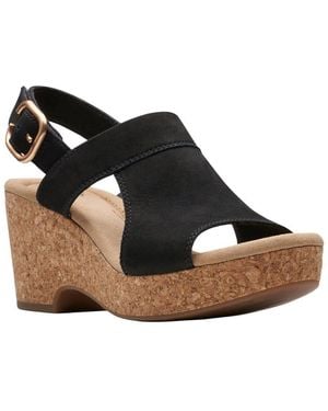 Clarks Giselle Rose Nubuck Wedge Sandal - Black