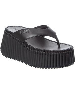 Chloé Nama Leather Wedge Slide - Black