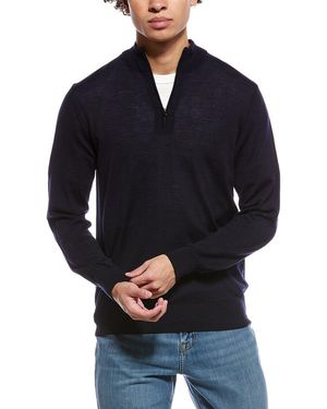 Eton Fine Knit Wool 1/2-Zip Pullover - Blue