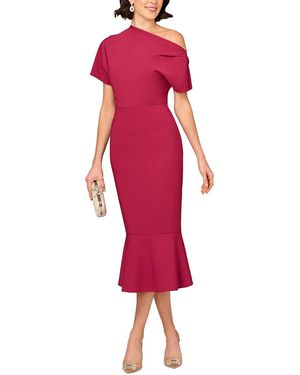 Aidan Mattox Solid Midi Dress - Red