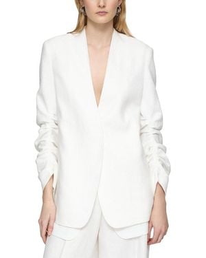 Lafayette 148 New York Petite V-Neck Ruched Sleeve Linen Blazer - White