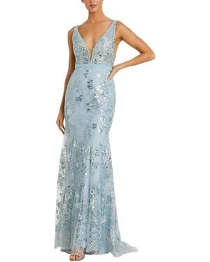 Mac Duggal Embellished Plunge Neck Gown - Blue