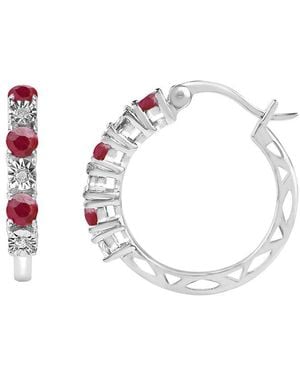 MaxColor 0.87 Ct. Tw. Diamond & Ruby Hoop Earrings - White