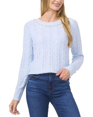 Cece Embellished Collar Cable Knit Sweater - Blue
