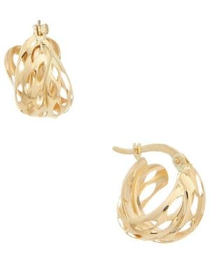 Italian Gold 14K 5X10Mm Cutout Double Hoop Earrings - Metallic
