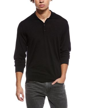 Eton Fine Knit Wool Polo Shirt - Black