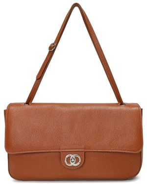 Tiffany & Fred Paris Premium Pebbled Leather Turnlock Shoulder Bag - Brown