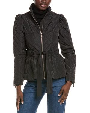 Kensie Quilted Puff Sleeved Belted Jacket - Black
