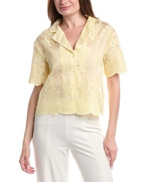 Vince Camuto Relaxed Collat Button Front Blouse - Natural