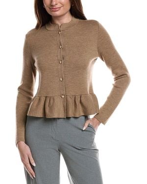 Bruno Magli Merino Wool Peplum Sweater Jacket - Brown