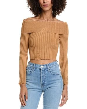 Vintage Havana Distressed Off-Shoulder Sweater - Blue
