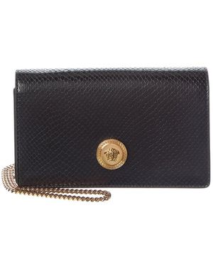 Versace Medusa Mini Reptile-Embossed Leather Shoulder Bag - Black