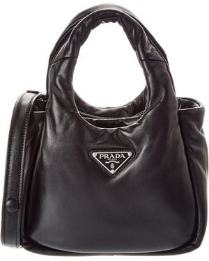 Prada Logo Padded Small Leather Tote - Black