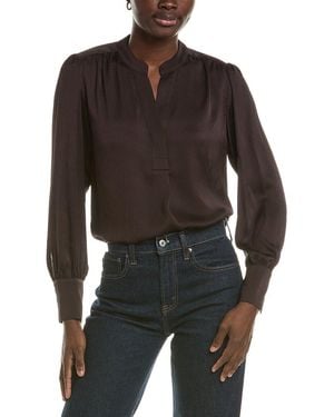 Anne Klein V-Neck Pleat Front Blouse - Black