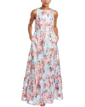 Aidan Mattox Boat Neck Jacquard A-line Gown - White
