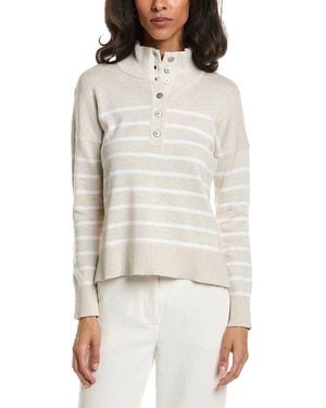 Forte Stripe Button Mock Neck Jumper - White