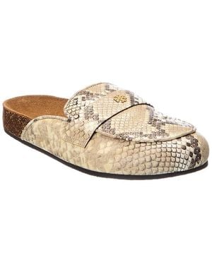 Tory Burch Everly Cork Snake-Embossed Mule - White