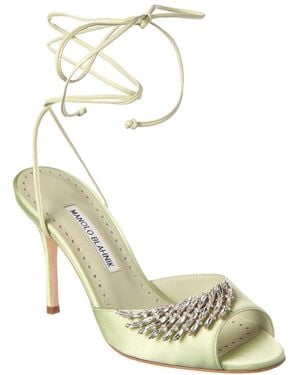 【送料&関税込】Manolo Blahnik Plumena 090 Satin Sandals MANOLO BLAHNIK Plumena 90 crystal-embellished satin lace-up