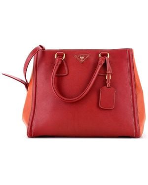 Prada Saffiano Leather Bicolour Lux Convertible Open Tote Medium (Authentic Pre-Loved) - Red