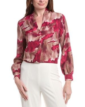 Misook Woven Watercolor Print Blouse - Red