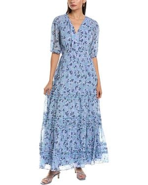 Ted Baker Puff Sleeve Smocked Detail Maxi Dress - Blue
