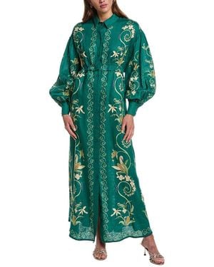 Agua Bendita Taos Esmeralda Linen Shirtdress - Green